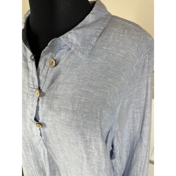 Cynthia Rowley 100% Linen Long Roll Tab Sleeves Light Blue Tunic Blouse Top 1X - Picture 8 of 16